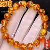 Natural Explosion Color Amber Flower Bracelet - Water Clear Grade, Round Bead Jewelry with Red Flower Design