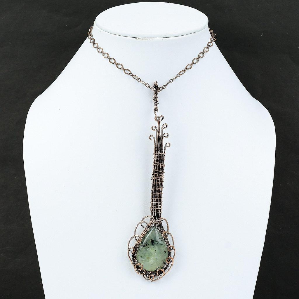 Moss Prehnite Copper Wire Wrapped Pendant Gemstone Pendant Moss Prehnite Copper Jewelry Gift For Her Guitar Pendant Handmade Ethnic Pendant