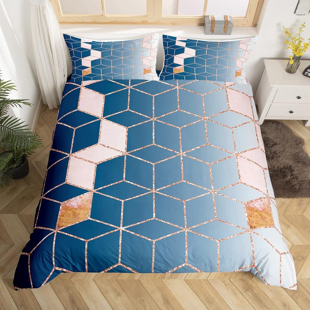 Marble Duvet Cover Queen Full for Kids Boys Girls Modern Luxury Marble Print Comforter Cover Geometric Cube Bedding Set 2/3Pcs