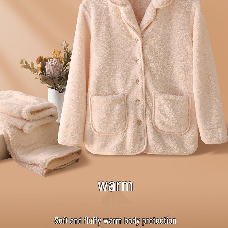 Women's Plus Velvet Coral Fleece Pajamas - Thickened Soft Homewear Set for Girls, Autumn/Winter 2025 New