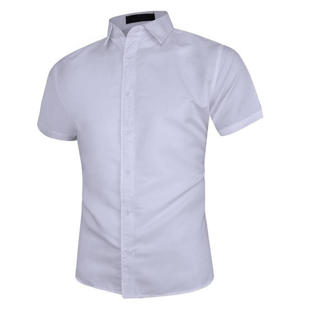 Men's Summer Solid Slim Fit Shirts Men's Business Fashion Casual Short Sleeve Shirts