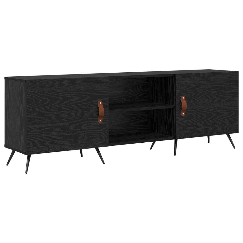 TV Cabinet In Black Oak Look 150 X 30 X 50 Cm Engineered Wood
