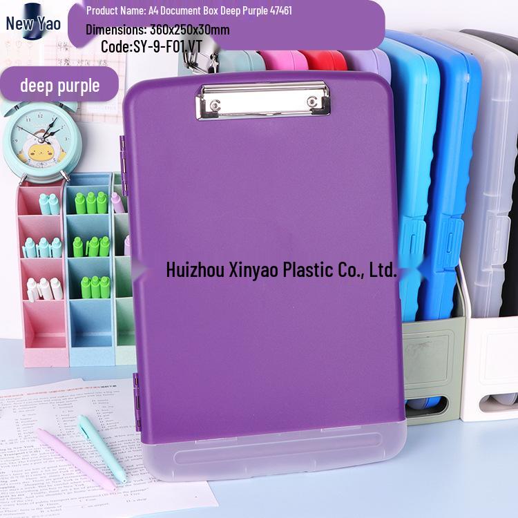 Large Capacity A4 File Box with Pen Slot & Clipboard for A5 Paper Storage