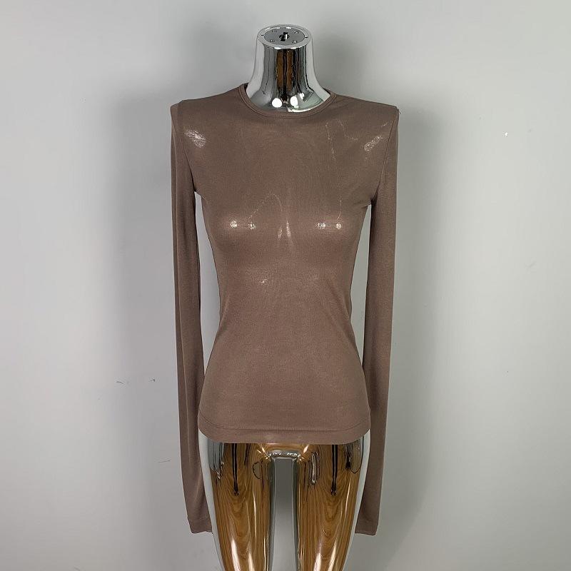 Sexy Kleidung für Damen, weich und leicht verführerisch, Slim Fit und Rundhals-Basishemd, modisches T-Shirt-Oberteil