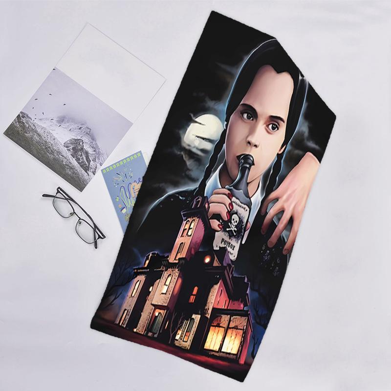 1pc Addams Family Wednesday1 Beach Towel, Sports Cape, Beach and Seaside Swimming Pool Equipment, Fashion Pattern, Rectangular, Travel Essentials