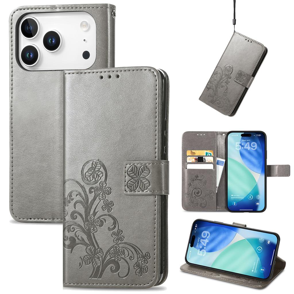 For iPhone 17 Pro Max Leather Case Four-Leaf Clover Wallet Phone Cover