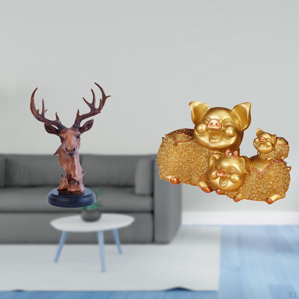 Deer Pig Head Ornament Figurine Craft Animal Statue Home Decor Decorative Adornment Resin Sculpture