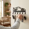 Black Minimal Wall Mount Key Rack Sturdy 6 Hooks Sports Car Storage Hooks Bathroom