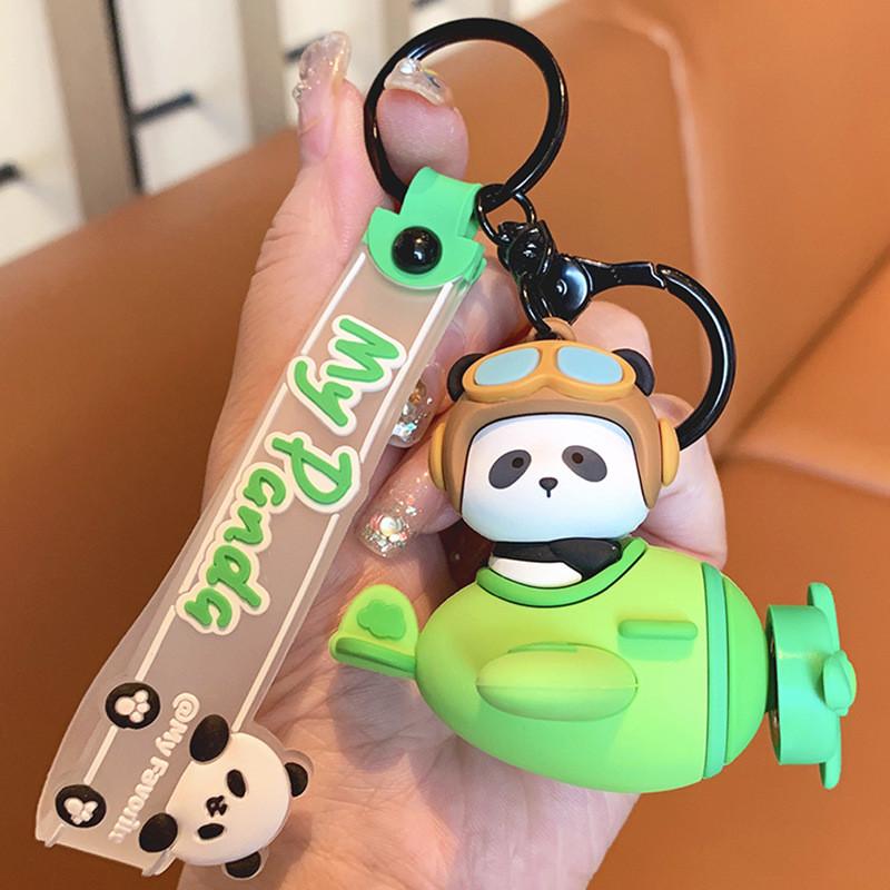 Panda Turning Fun Airplane Keychain With Resin Material For Couples And Gifts