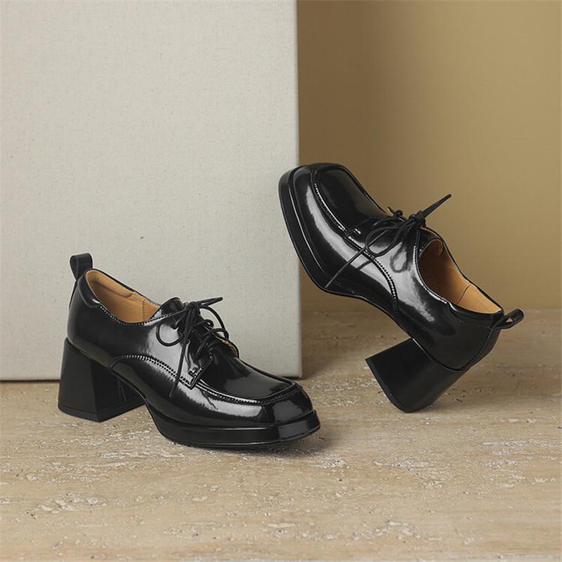 Fashion New Spring Autumn Split Leather Loafers Woman Shoes Chunky Heel Square Toe Platform Shoes for Women High Heels Women Pumps