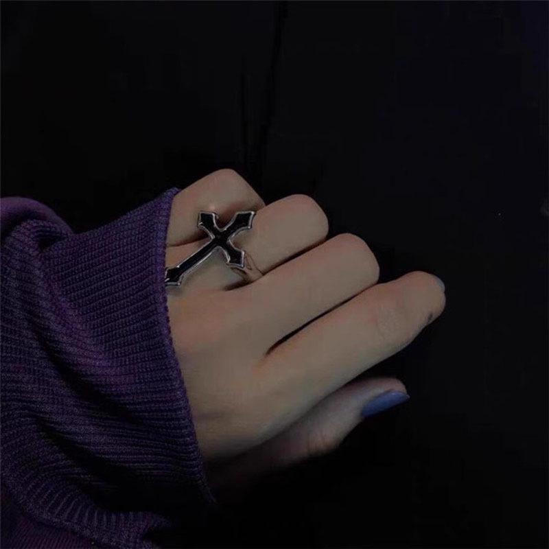 Unisex Retro Hip Hop Punk Cross & Enamel Index Ring
