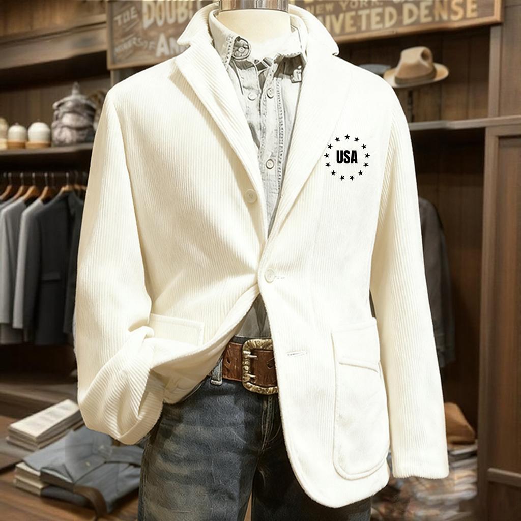 Men's Solid Color Corduroy Warm Pocket Suit Jacket Cardigan Men's Casual Suit