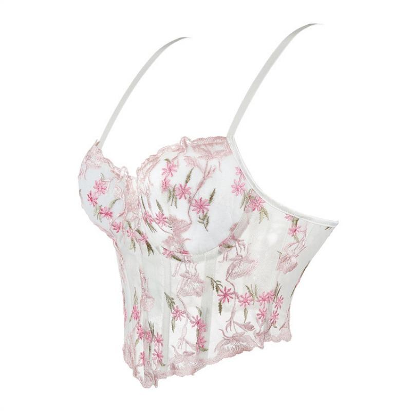 Sommer Atmungsaktiv Netz Stickerei Sexy Durchsichtig Damen S Bustier Korsett Top