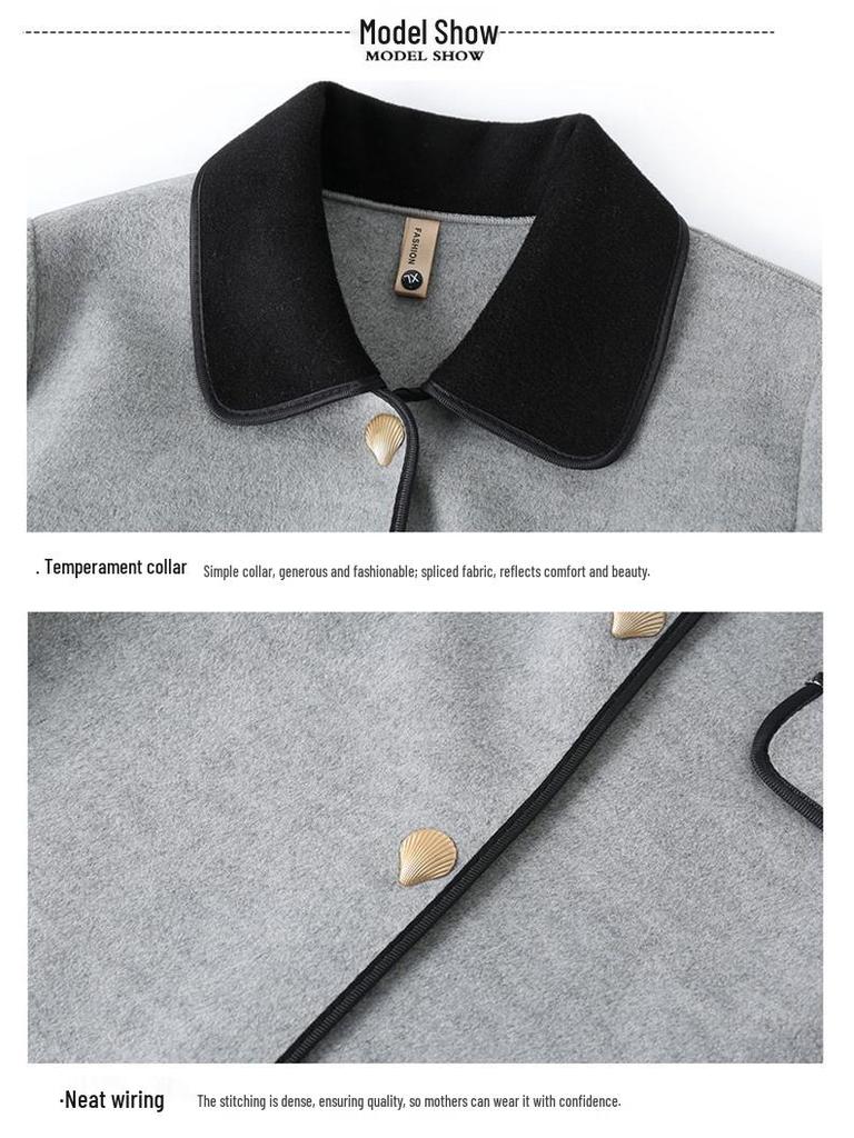 Double-Sided Wool Coat for Petite Middle-Aged Women - Spring & Autumn Style