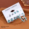 Vintage Turquoise Tibetan Silver Color Earring Sets For Women Boho Ethnic Geometric Heart Shape Leaf Shell Drop Earrings Jewelry