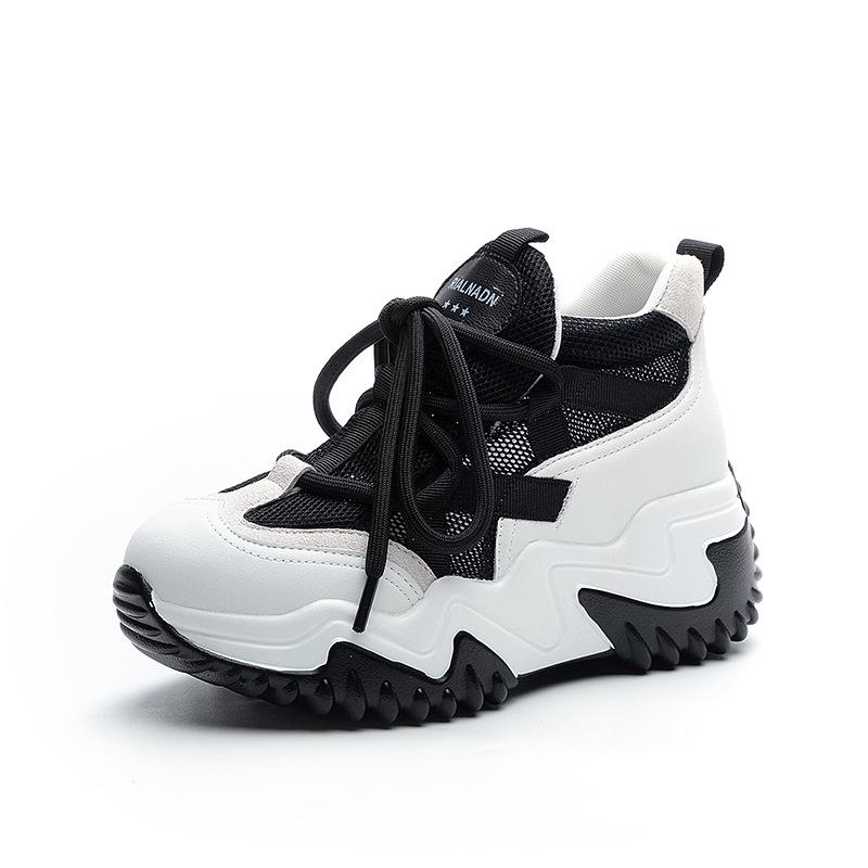 Inner heightening dad shoes women's genuine leather summer thick-soled breathable mesh casual sports shoes