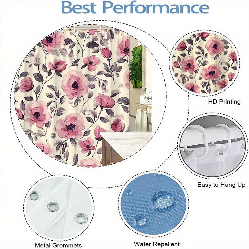 Polyester Shower Curtain - Pink Peony Floral on Soft Cream, Vintage Romantic Aesthetic, Washable & Line Dry, Bathroom Decor