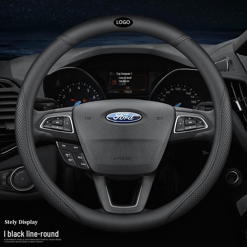 Ford-Compatible Leather Steering Wheel Cover for Focus, EcoSport, Taurus, Edge, Escort, Kuga, Mondeo