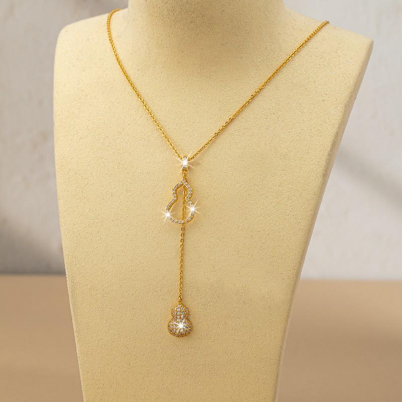 Elegant-Inspired Pendant Necklace Earrings Set Lightweight Copper Chain With Crystal Embellishment Tassel Detail Versatile Necklace