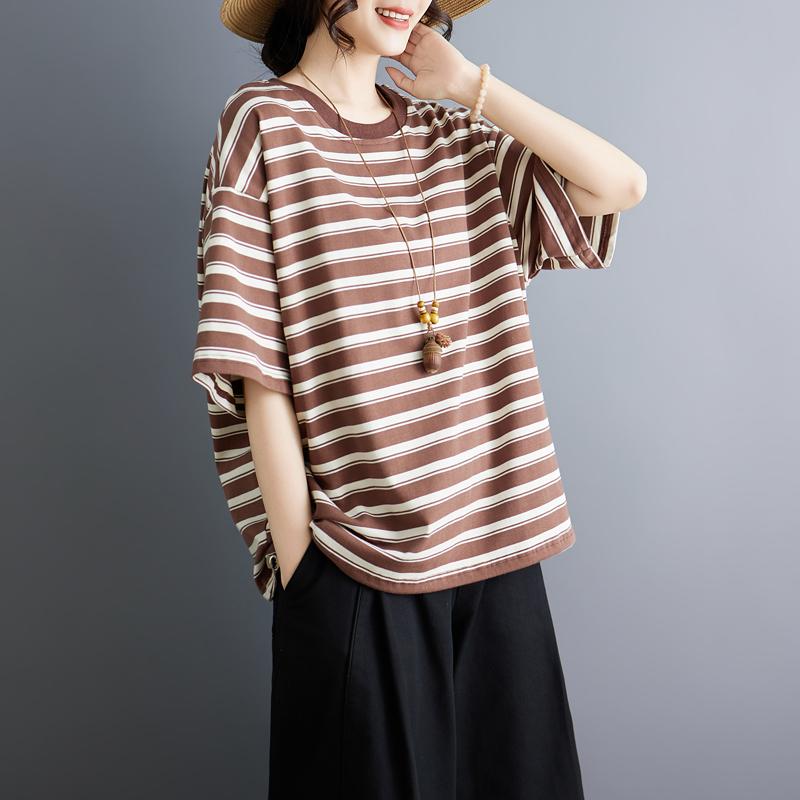 DIMANAF 2026 Summer Women Plus Size New Cotton Tees Shirt Vintage Print Short Sleeve Casual Loose Lady Tops