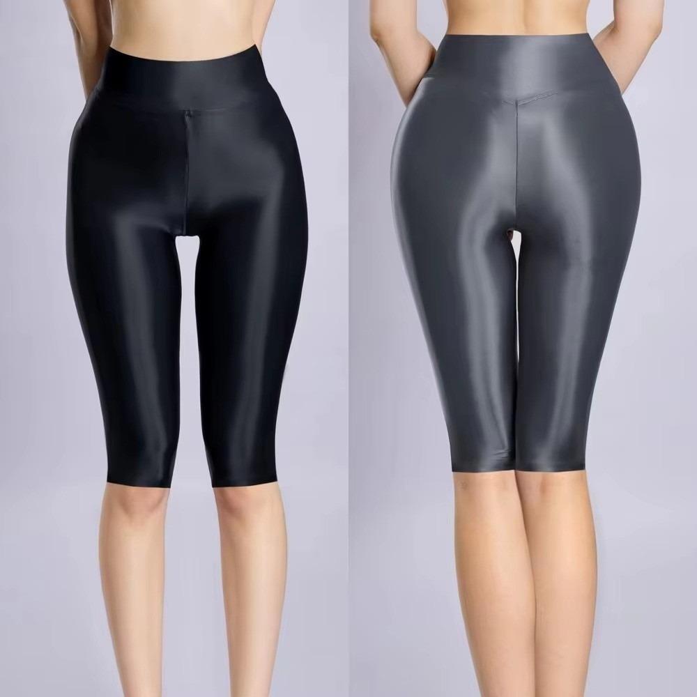 Shorts brillants longueur genou Collants pêche pour hanches Legging Pantalons de yoga fins Pour le fitness les joggeurs