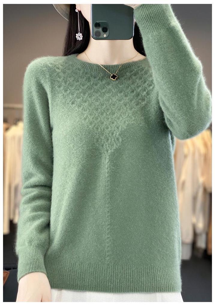 Women's Cashmere Hollow-Out Round Neck Knitted Wool Pullover Sweater