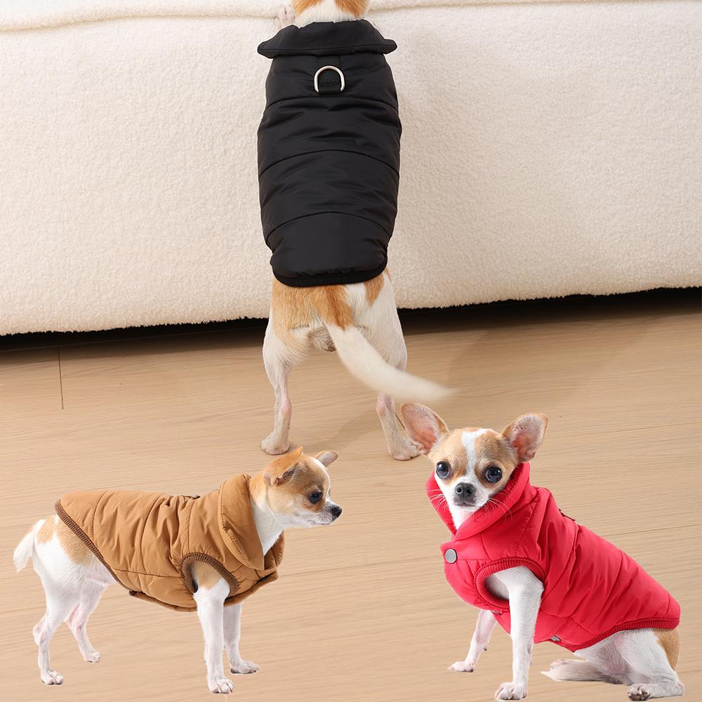 Winter Cotton Puppy Jacket Open Collar Winter Coat D-Ring Sleeveless Cats Vest PP Cotton Clothes Soft Plush Jacket for Small Pet