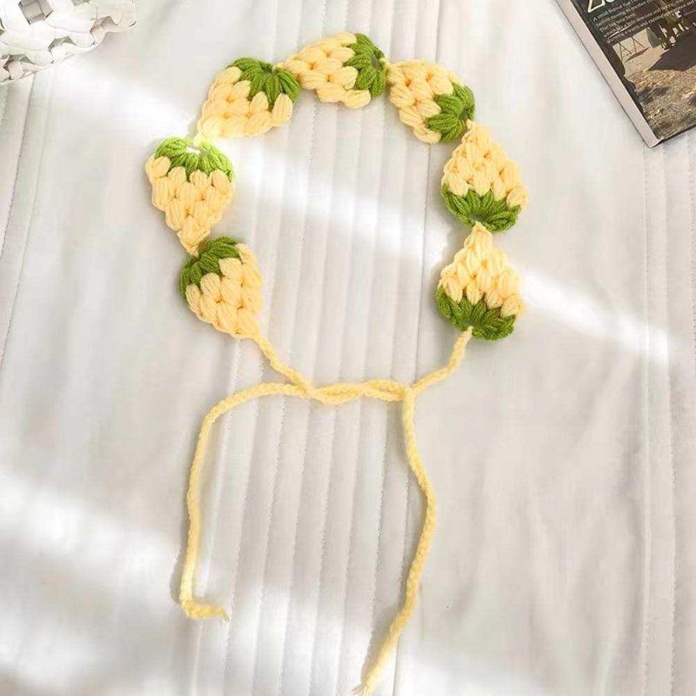 Elegant French Knitted Headband Mushroom Floral Long Knit Turban Retro Bohemian Hollow Out Hair Band Children