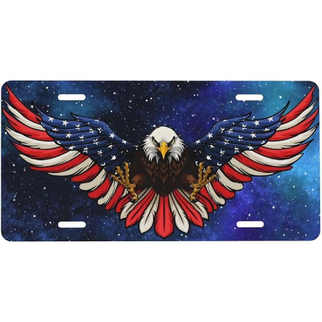 Black And White American Flag Front License Plate For Women Car Vanity Plates Decorative Aluminum Metal Cute Novelty License Plate Cover For Men 6X12