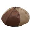 Japanese Retro Milk Coffee Black Color Matching Pu Leather Octagonal Hat Female Versatile British Painter Beret