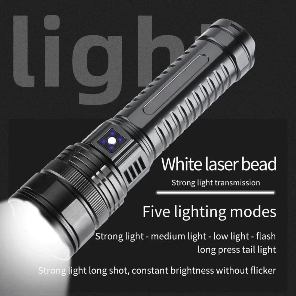 Weiße Laser-Taschenlampe Leistungsstarke Lichtdochte Ultrahell Zoom Weitwurf LED Wiederaufladbar COB Rücklicht Outdoor Powerbank