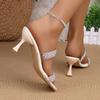 Fashion open-toe square-toe high-heeled shoes for women's outward wear Summer new stiletto pearl sheer belt sandals and slippers