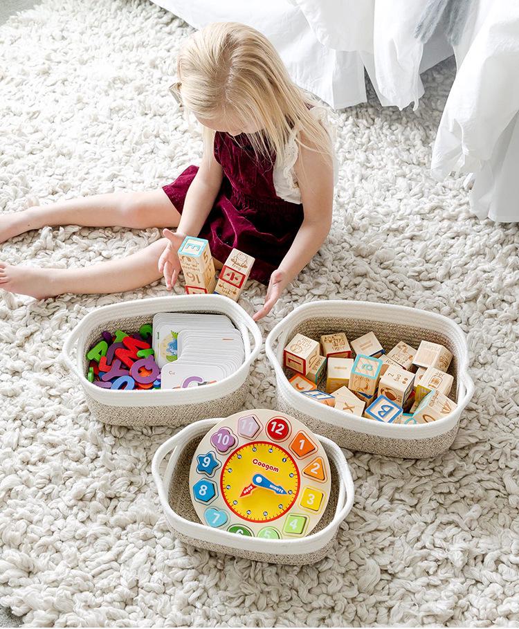 Cotton & Jute Woven Storage Basket - Cosmetics, Snacks, Sundries Organizer