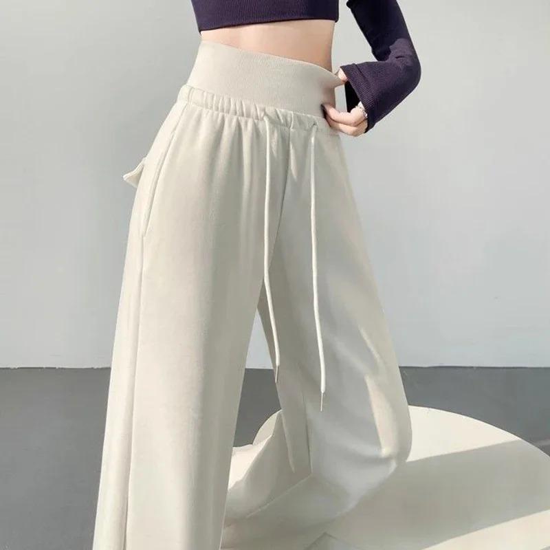 Women Classic High Wast Trousers Girls Loose Fit Wide Leg Casual Pants Chic Korean Sweatpants