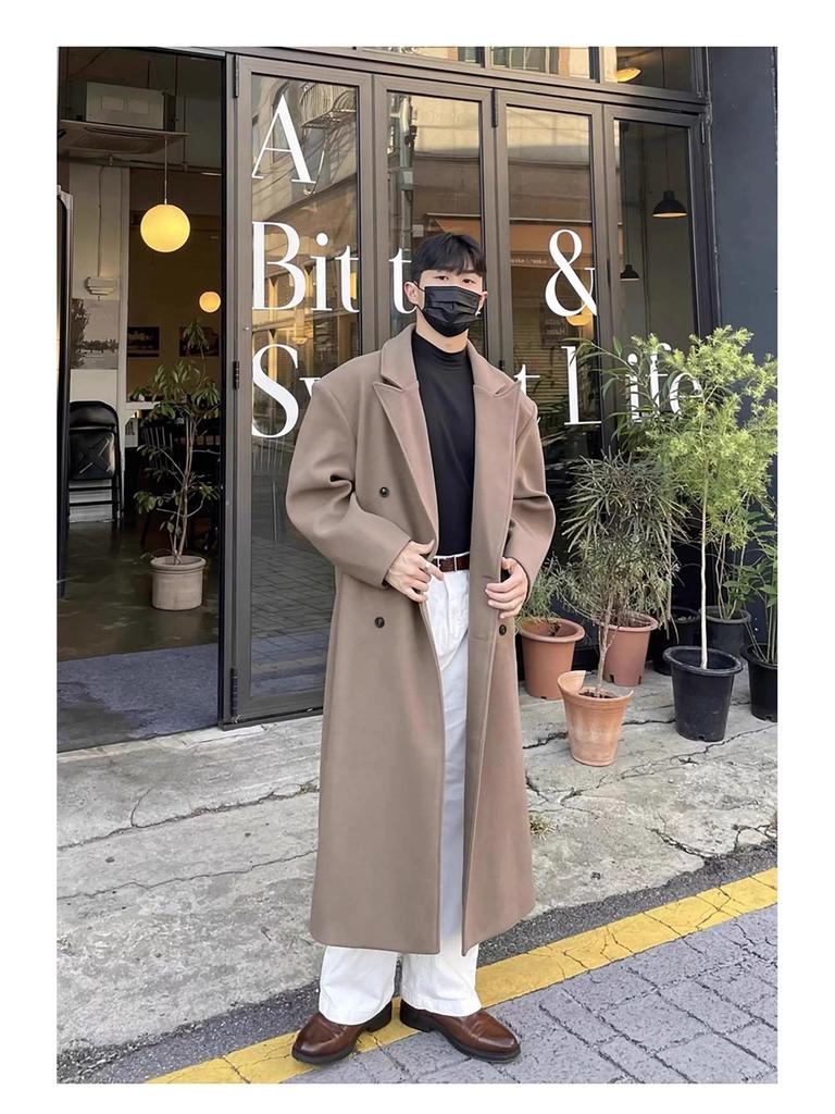 Erkek Orta Boy Çift Katmanlı Kaşmir Yün Paltosu: Sonbahar/Kış Kore Tarzı Trend