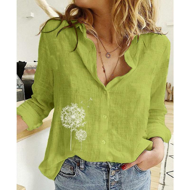 Spring and Autumn Ya Ma Xun, Women's Casual Loose Long Sleeve Linen Shirt Large Size Women's Clothing