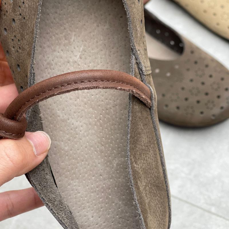 Johnature Ausgehöhlte, atmungsaktive Damenschuhe aus echtem Leder mit weicher Sohle und bequemem Rindsleder