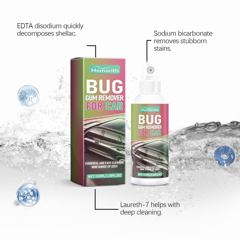 Homonth Bug & Gum Remover for Car - Fast Acting Cleaner for Insect Residue, Bird Droppings, Tree Sap & Tar, Safe for Paint & Glass (100ml)