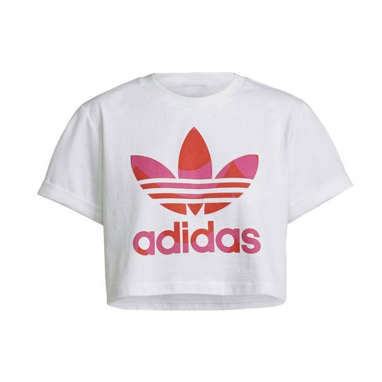 Adidas Originals Trefoil Large Logo Vintage Print Casual Sports Crew Neck Short Sleeve T-Shirt Women Tops White H20482