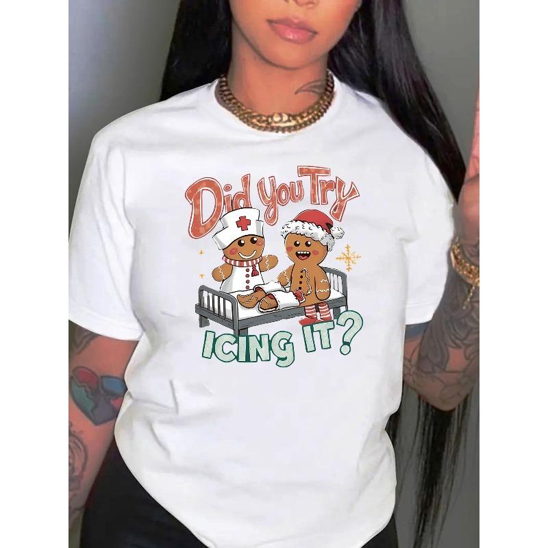 

Women s Casual Short Sleeve T-Shirt - Festive Christmas Graphic Print Parties & Summer Wear, Summer Clothing, Playful Design, Comfortable Fit S белый