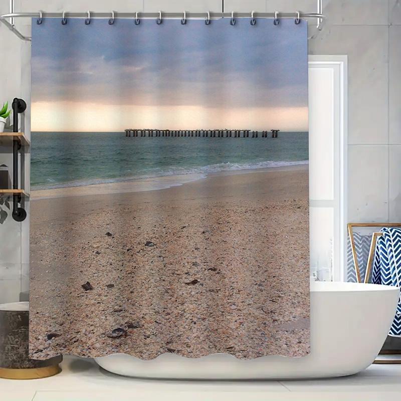 Serene Sunset Beach: Scenic Ocean Shower Curtain for a Calm and Nature-Inspired Bathroom Décor 90x180cm