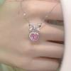 Knock Versatile~ Pink Love Zircon Bow Necklace Female Summer Sweet and Cool Spice Girl Temperament Clavicle Chain Decoration Tide