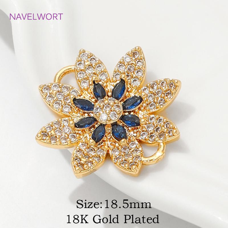 

18K Gold Plated Inlaid Zircon Flower Connector Charms,Connector For Jewelry,DIY Bracelets Making Supplies,Earring Accessories 1 piece