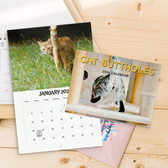 2026 Katzen Hintern Kalender 2026 Lustige Katze 12 Monats-Wandkalender Jan bis Dez High-Definition Katzenfotografie