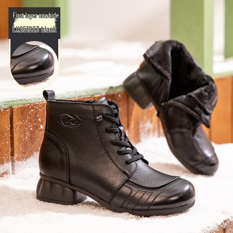 Women's Retro Genuine Leather Ankle Boots, Winter 2025 - Fleece-lined, Soft Sole, Non-slip, Wool Interior, Warm Snow Boots