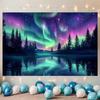 Enchanting Aurora Tapestry, Vibrant Northern Lights Dancing Over a Mirror-Like Lake and Pine Forest, Mystical Night Wall Art