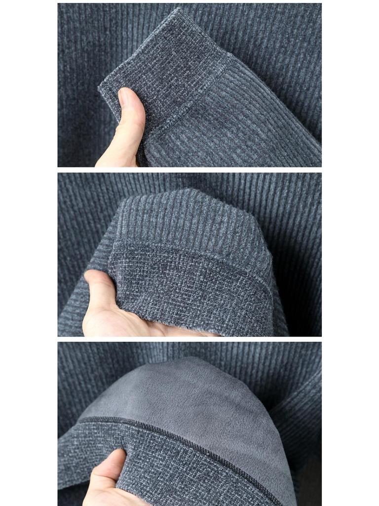 2025 Winter Men's Plus Velvet Round Neck Sweater: Casual, Simple, Warm Knitwear for Middle-Aged Comfort