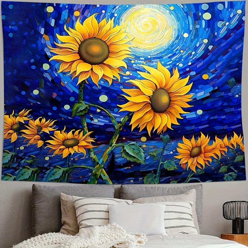 

Starry Night Sunflowers Tapestry Vibrant Artistic and Serenely Beautiful Wall Art for a Stunning Decor Statement 74x94cm(29x37in)