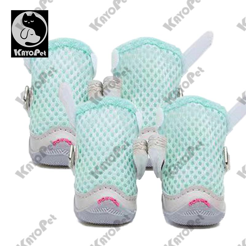 

4 шт./набор Летняя обувь для маленьких собак, носки для питомцев, дышащие, мягкие, с нескользящей подошвой, весенне-летние сандалии из сетки, чехол для обуви, Тедди-медведь Size 35 светло-синий