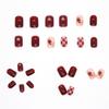 24 Pieces of Nail Art Patches with A Jujube Red Sweetheart and White Checkerboard Pattern Featuring A Heart-shaped Nail Design
